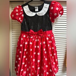 Disney Store Minnie Mouse Youth Sz L Black Sequin Red & White Polka Dot Costume